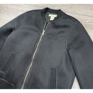 Sans Souci Women's Textured Full Zip Bomber Jacket Black Size Small